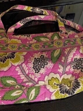 Vera Bradley Pink Floral Quilted Tote with Green & Yellow Accents